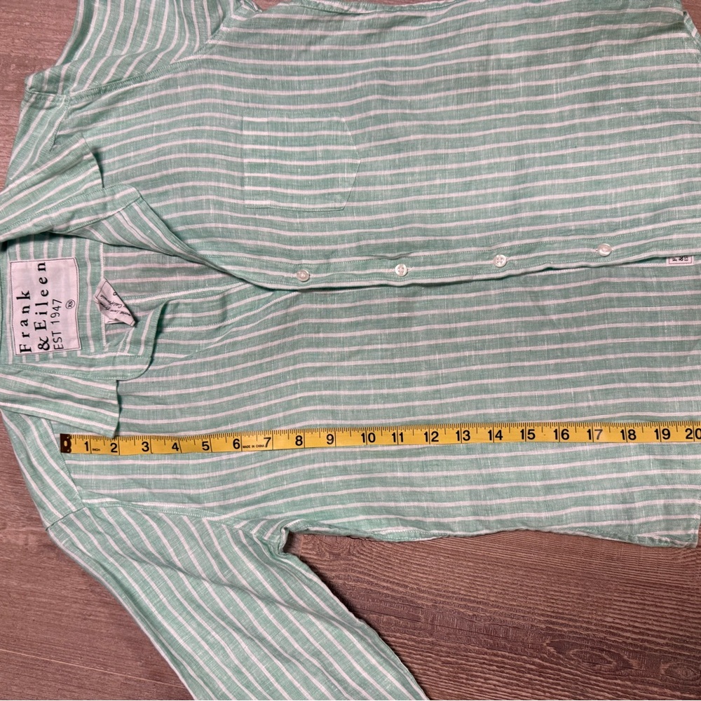 NWOT Frank and Eileen Barry Mint and White Striped Linen Blouse XS - Picture 3 of 10